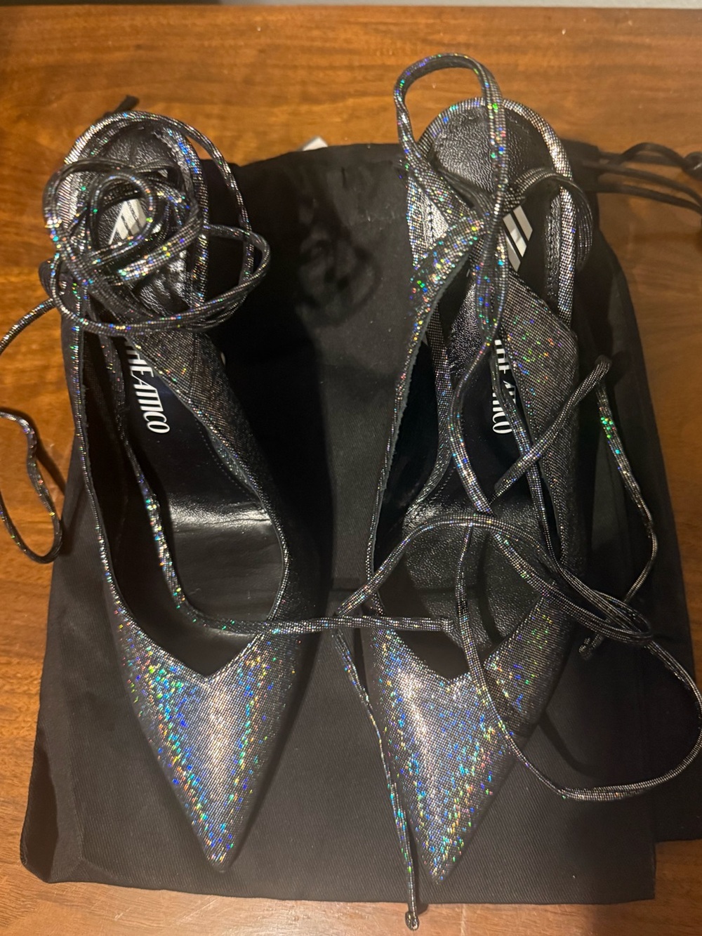 $872 The Attico Women Silver Venus Shimmery Slingback Heel Pump Shoes Size 39.5